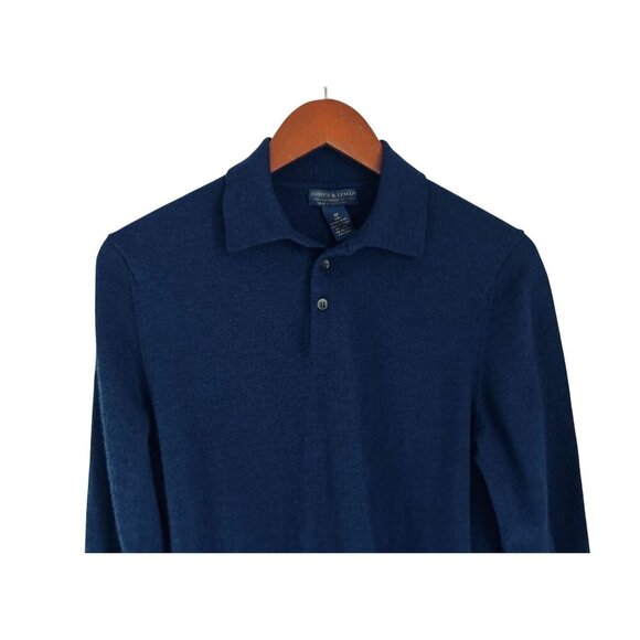 Joseph & Lyman Navy Blue Long-Sleeve Merino Wool Polo Shirt Mens Size M - Picture 3 of 6